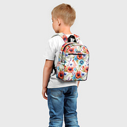 Детский рюкзак Синие и красные маки на белом - паттерн, цвет: 3D-принт — фото 2
