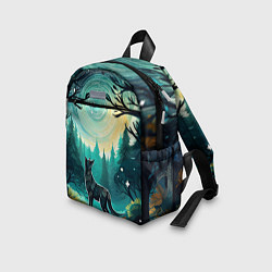 Детский рюкзак Волк в ночном лесу фолк-арт, цвет: 3D-принт — фото 2