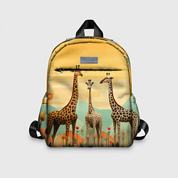 Детский рюкзак Три жирафа в стиле фолк-арт, цвет: 3D-принт