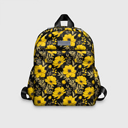 Детский рюкзак Желтые цветы на черном фоне паттерн, цвет: 3D-принт