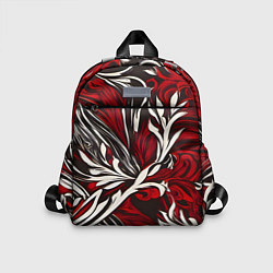 Детский рюкзак Красно белый узор на чёрном фоне, цвет: 3D-принт