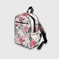 Детский рюкзак Розовые розы и серые листочки - паттерн, цвет: 3D-принт — фото 2