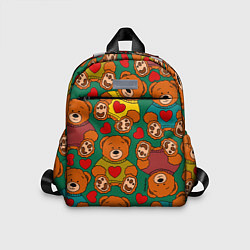 Детский рюкзак Игрушки мишки в цветных свитерах и сердца, цвет: 3D-принт