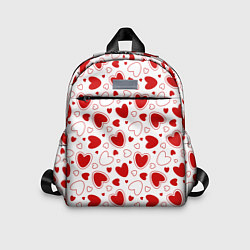 Детский рюкзак Красные сердечки на белом фоне, цвет: 3D-принт