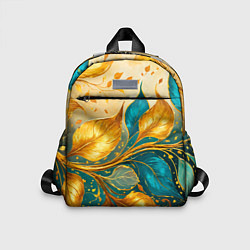 Детский рюкзак Листья абстрактные золото и бирюза, цвет: 3D-принт