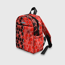 Детский рюкзак Техно-киберпанк шестиугольники красный и чёрный с, цвет: 3D-принт — фото 2