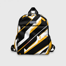 Детский рюкзак Жёлто-белые широкие линии на чёрном фоне, цвет: 3D-принт