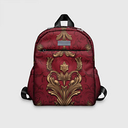 Детский рюкзак Объемный золотой узор лепнины на красном текстурно, цвет: 3D-принт