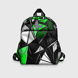 Детский рюкзак Зелёно-белые рельефные треугольники на чёрном фоне, цвет: 3D-принт