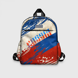 Детский рюкзак Надпись Россия на фоне цветов флага, цвет: 3D-принт
