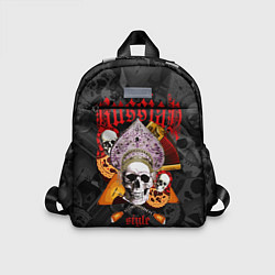 Детский рюкзак Череп в кокошнике на фоне матрёшек и балалаек, цвет: 3D-принт