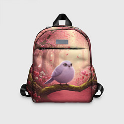 Детский рюкзак Сиреневая птица в розовом цветущем лесу, цвет: 3D-принт