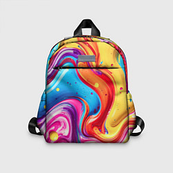Детский рюкзак Смесь красно-жёлто-голубых масляных красок абстрак, цвет: 3D-принт