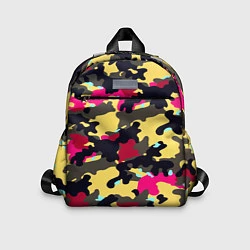 Детский рюкзак Камуфляж: желтый/черный/розовый, цвет: 3D-принт