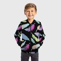Бомбер детский Радужные перья, цвет: 3D-черный — фото 2
