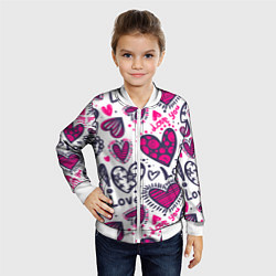 Бомбер детский Love - pink hearts, цвет: 3D-белый — фото 2