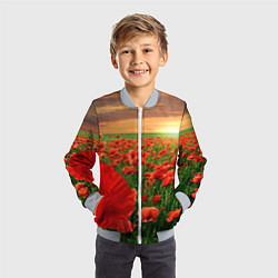 Бомбер детский Красный мак на закате, цвет: 3D-серый — фото 2