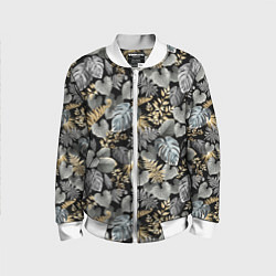 Бомбер детский Серебряные листочки, цвет: 3D-белый