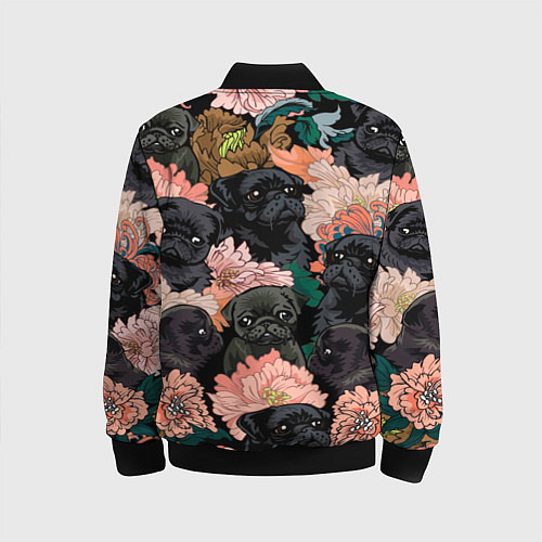 Детский бомбер Мопсы и Цветы / 3D-Черный – фото 2