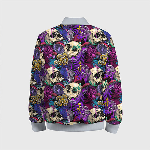 Детский бомбер Психоделика - черепа и грибы / 3D-Серый – фото 2