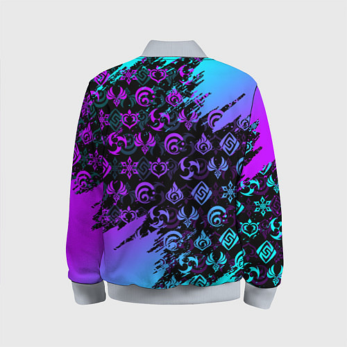 Детский бомбер GENSHIN NEON PATTERN SYMBOL НЕОН ЭМБЛЕМЫ / 3D-Серый – фото 2