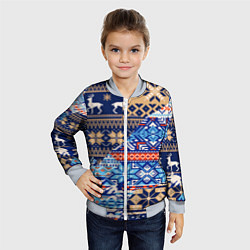 Бомбер детский НОВОГОДНИЙ УЗОР ОЛЕНИ И МЕДВЕДИ НОВЫЙ ГОД 2022, цвет: 3D-серый — фото 2