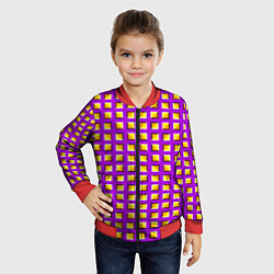 Бомбер детский Фиолетовый Фон с Желтыми Квадратами Иллюзия Движен, цвет: 3D-красный — фото 2