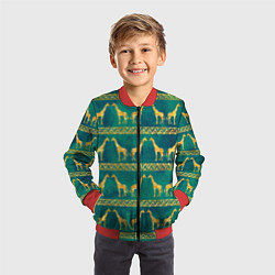 Бомбер детский Золотые жирафы паттерн, цвет: 3D-красный — фото 2