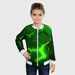 Бомбер детский 3D ПЛИТЫ НЕОН NEON GREEN HEXAGON РАЗЛОМ, цвет: 3D-белый — фото 2