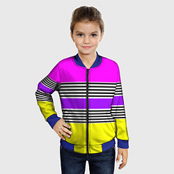 Бомбер детский Яркие неоновые полосы в сочетании с черно-белыми п, цвет: 3D-синий — фото 2