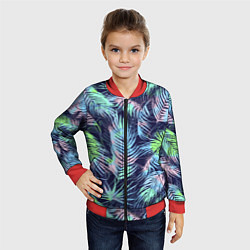 Бомбер детский Разноцветные Листья Пальм, цвет: 3D-красный — фото 2