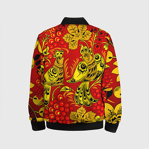 Детский бомбер Хохломская Роспись Две Птици На Красном Фоне / 3D-Черный – фото 2