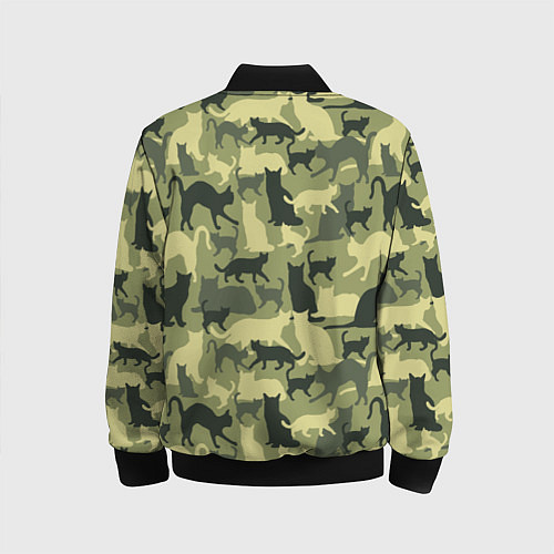 Детский бомбер Кошачий камуфляж в зеленой гамме / 3D-Черный – фото 2