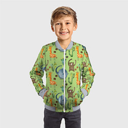 Бомбер детский Африканские животные - слон обезьянка жираф, цвет: 3D-серый — фото 2