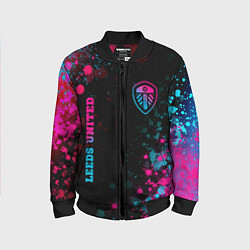 Бомбер детский Leeds United - neon gradient: символ и надпись вер, цвет: 3D-черный
