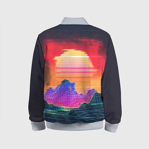 Детский бомбер Синтвейв неоновые горы на закате / 3D-Серый – фото 2