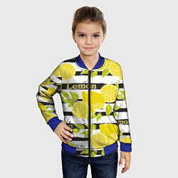 Бомбер детский Лимон на чёрно-белом фоне, цвет: 3D-синий — фото 2