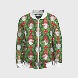 Бомбер детский Новогодние гномы - паттерн, цвет: 3D-белый