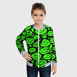 Бомбер детский Психоделические смайлы - салатовый неон, цвет: 3D-серый — фото 2