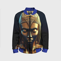Бомбер детский Нейросеть - золотая статуя египетской царицы, цвет: 3D-синий