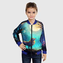 Бомбер детский Волк в ночном лесу в folk art стиле, цвет: 3D-синий — фото 2