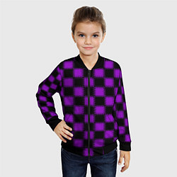 Бомбер детский Фиолетовый черный узор Шахматка, цвет: 3D-черный — фото 2