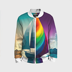 Бомбер детский Два мира пересекаются: корабль и радужное полотно, цвет: 3D-белый