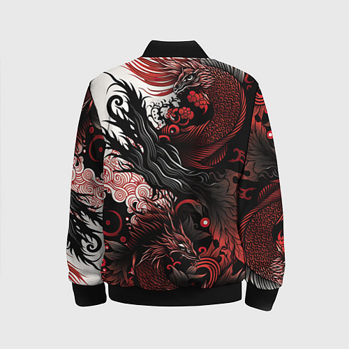 Детский бомбер Красный Irezumi узор / 3D-Черный – фото 2