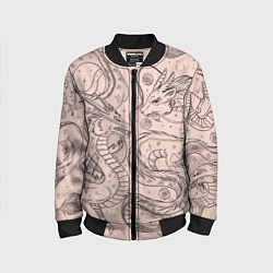 Бомбер детский Дракон - унесенные призраками: тату на бежевом, цвет: 3D-черный