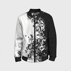 Бомбер детский Черно-белая птица среди узорчатых цветов, цвет: 3D-черный