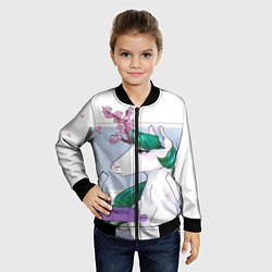 Бомбер детский Весенний единорог с цветущей сакурой арт, цвет: 3D-черный — фото 2