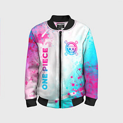 Бомбер детский One Piece neon gradient style: надпись, символ, цвет: 3D-черный