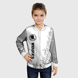 Бомбер детский Skoda speed на светлом фоне со следами шин: по-вер, цвет: 3D-белый — фото 2