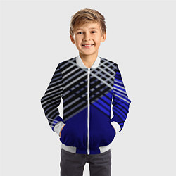 Бомбер детский Белые и серые полосы на синем фоне, цвет: 3D-белый — фото 2